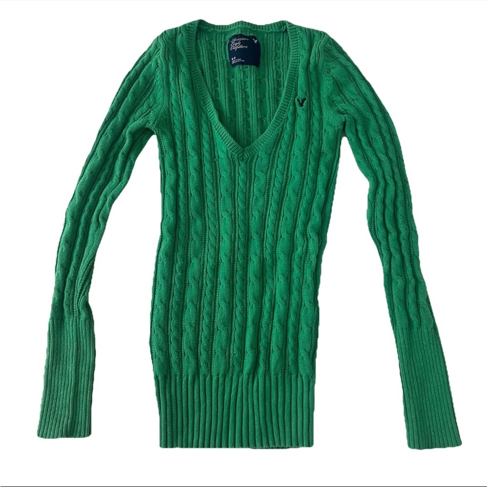 American Eagle Women’s V Neck Cable Knit Sweater S Y2K 2000s Elena Gilbert Bella